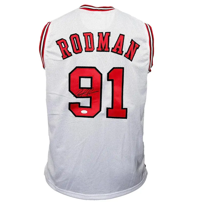 Dennis Rodman Autographed Chicago (White #91) Custom Jersey - JSA