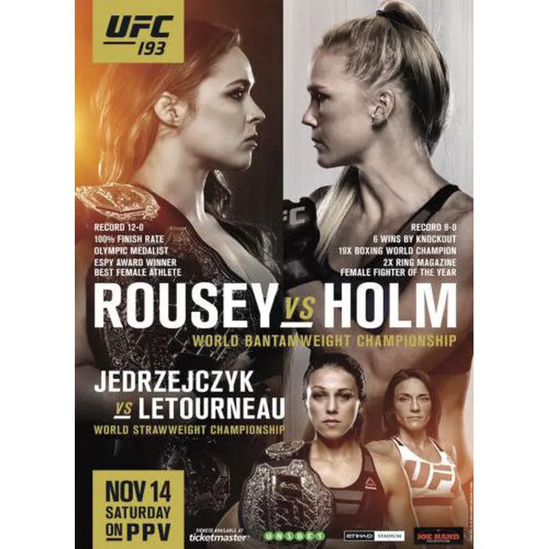 UFC 193 Official Event Poster (Ronda Rousey vs. Holm) Melbourne, Australia 11/14/2015