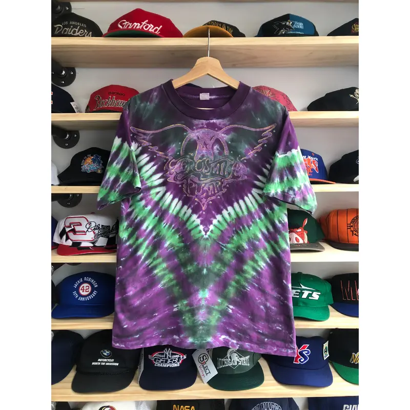 Vintage Late 80s Aerosmith Pump Album Promo Tie Dye Tee Size M/L