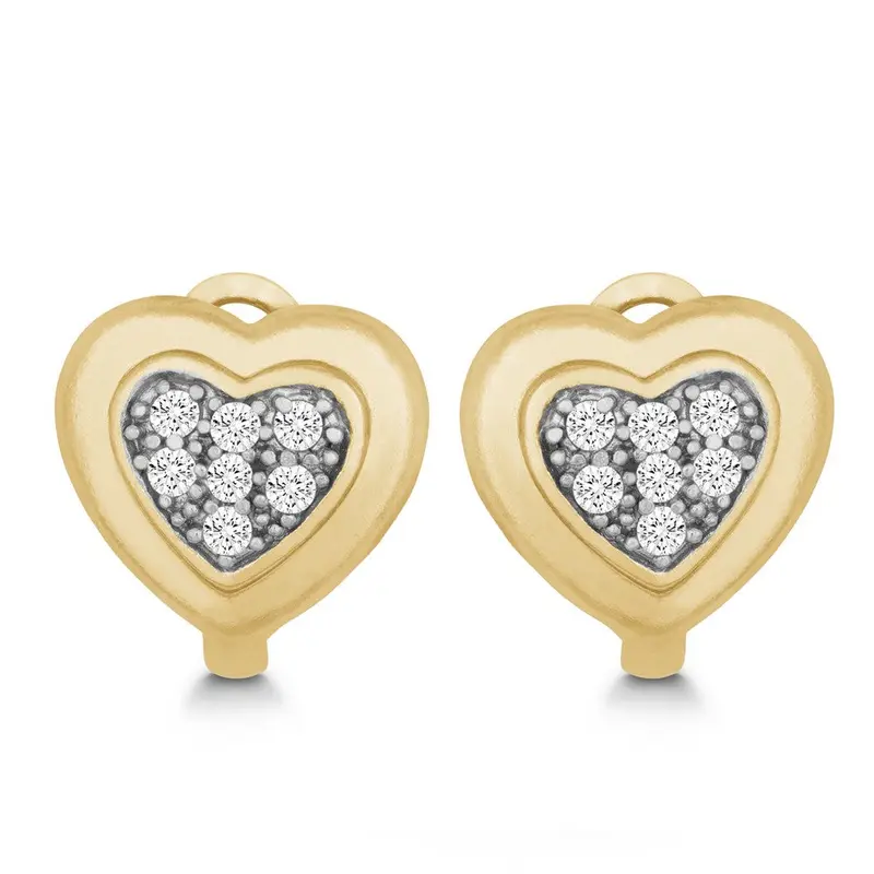 Sterling Silver GP Matte Heart with Center CZ Huggie Earrings