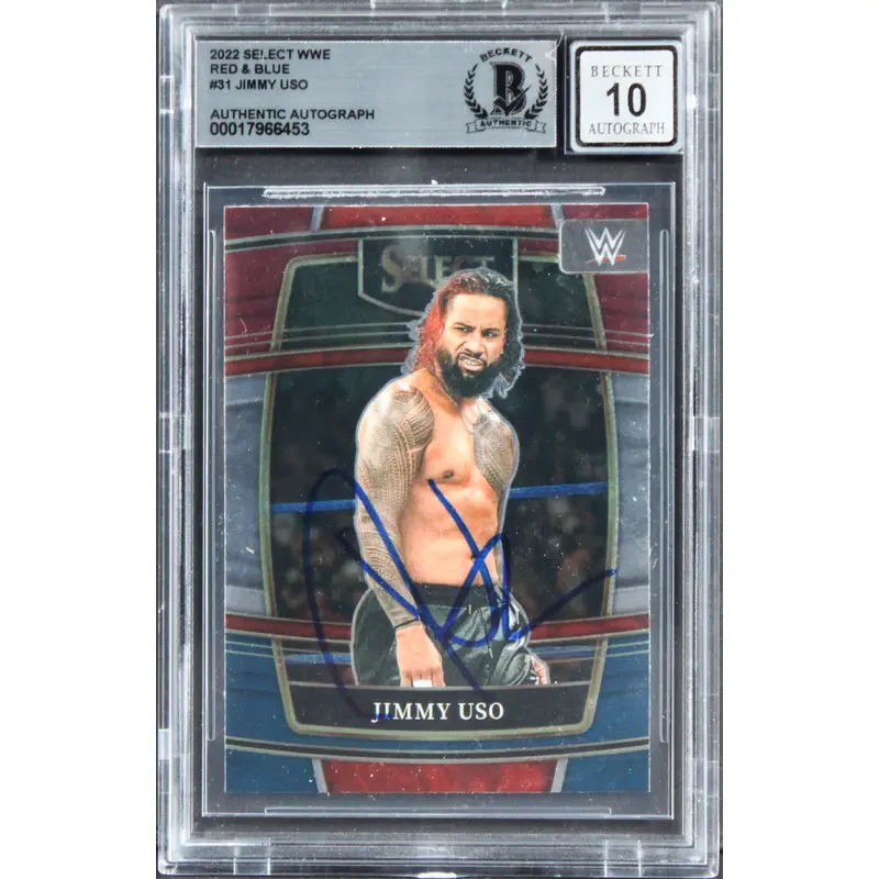 Jimmy Uso Signed 2022 Select WWE Red & Blue #31 Card Auto Graded 10! BAS Slabbed