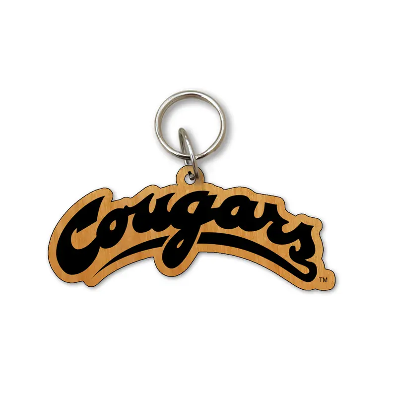 WSU "COUGARS" Wood Keychain