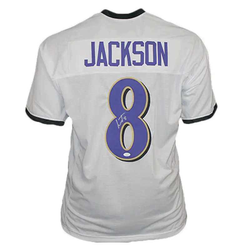 Lamar Jackson Autographed Baltimore (White #8) Custom Jersey - JSA