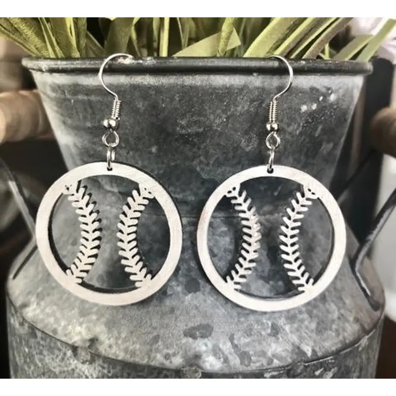 Wood Baseball Earrings