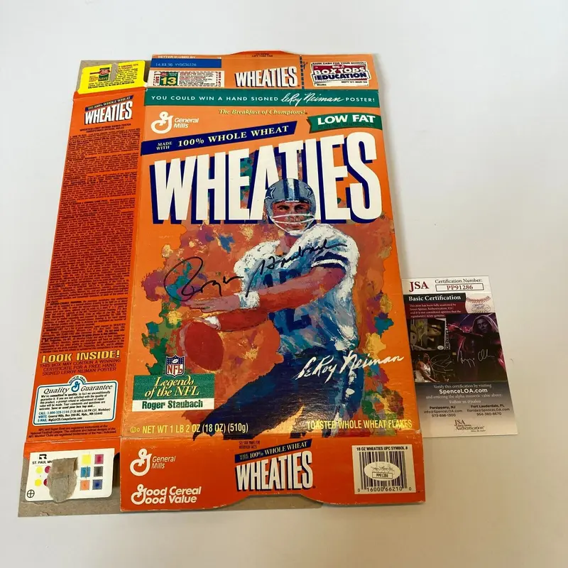 Roger Staubach Dallas Cowboys Signed Wheaties Cereal Box JSA COA