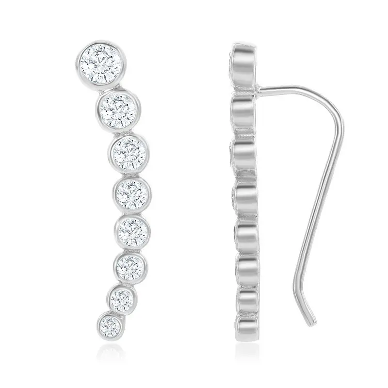 Sterling Silver Graduating CZ Ear Crawler Earring