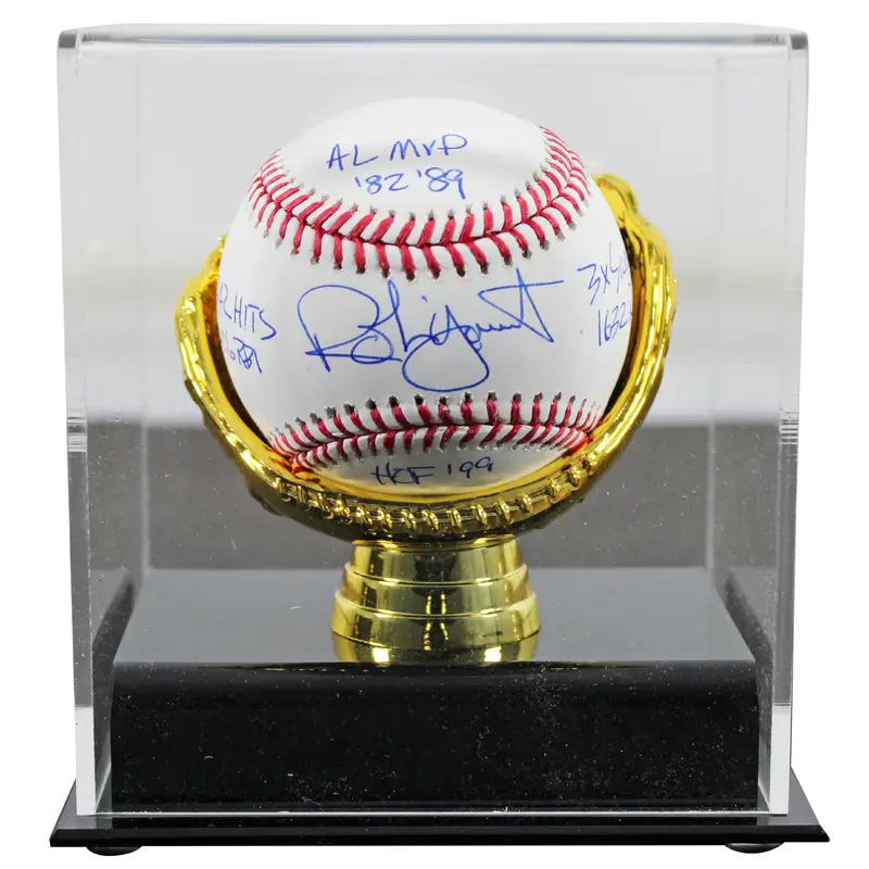 Brewers Robin Yount "6x Stat" Authentic Signed Oml Baseball w/ Case BAS Wit 2