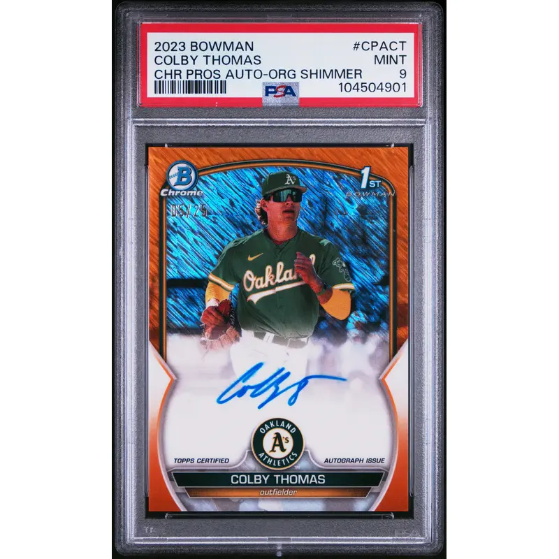 Colby Thomas 2023 Bowman Chrome Orange Shimmer Auto #5/25 PSA 9 Mint