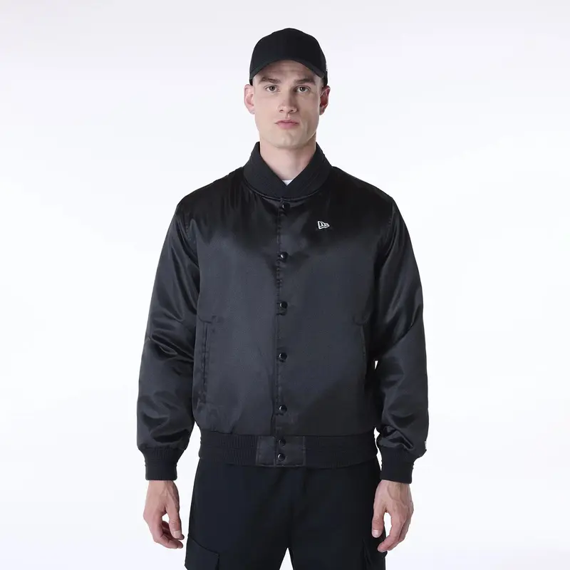 New Era Essential Black Satin Bomber Jacket