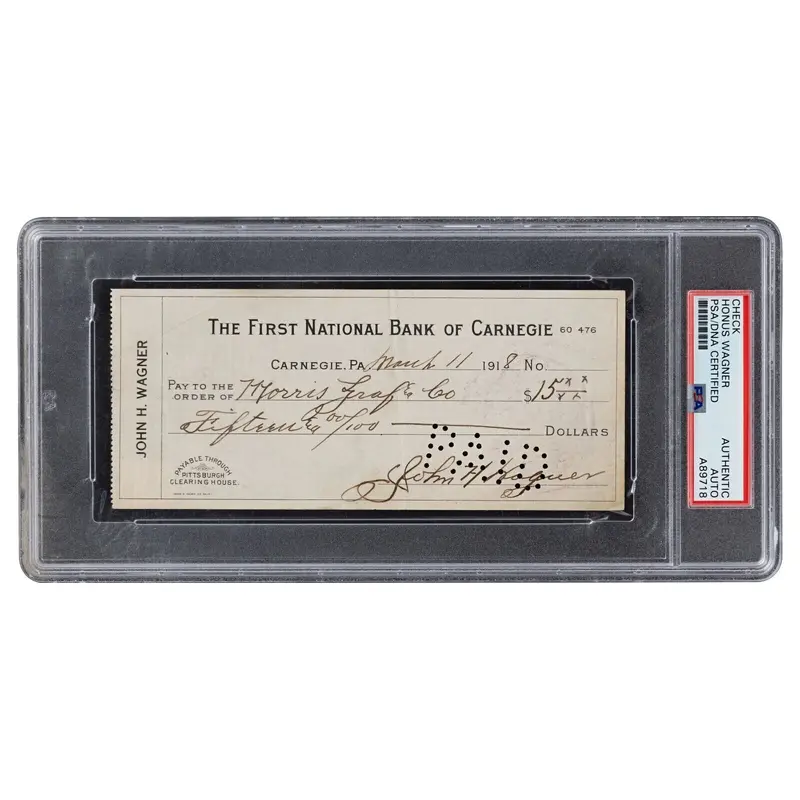 1918 Honus Wagner Signed Autographed Check PSA DNA Certified
