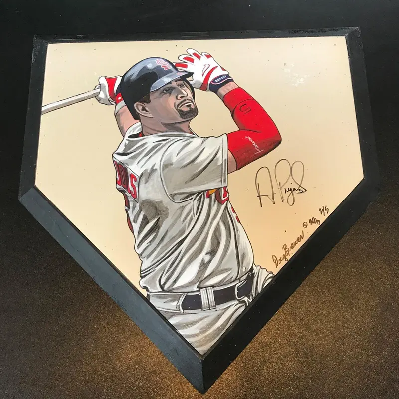Beautiful Albert Pujols Signed Original Hand Painted Home Plate Art PSA DNA COA