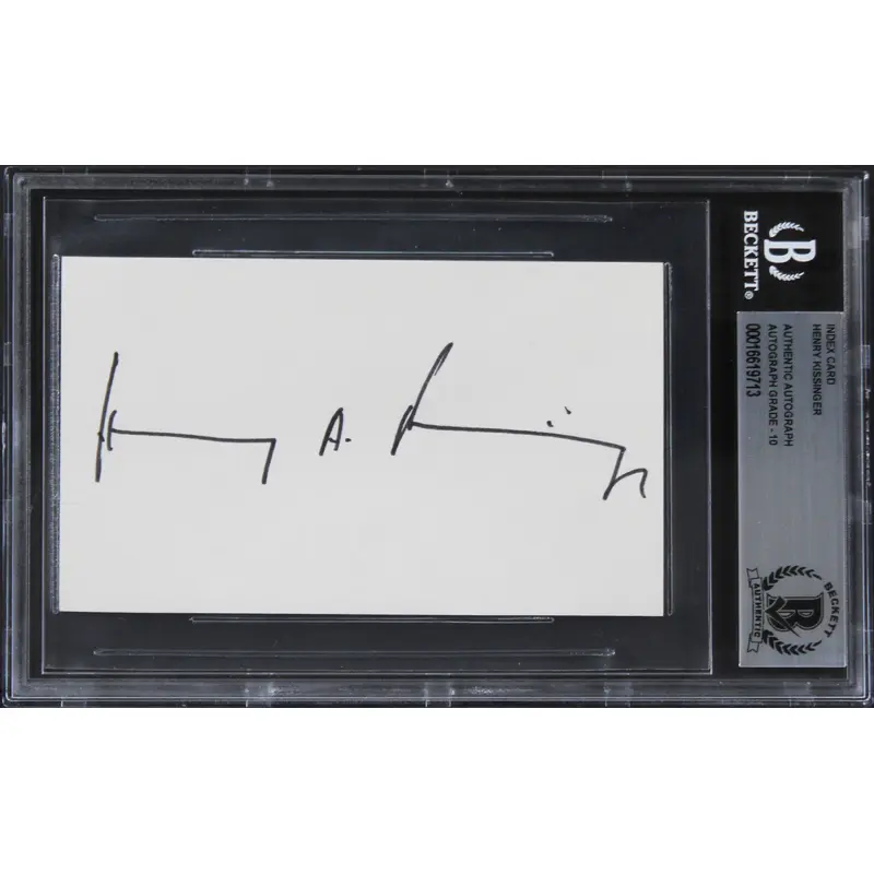 Henry Kissinger Authentic Signed 3x5 Index Card Auto Graded 10 BAS Slabbed