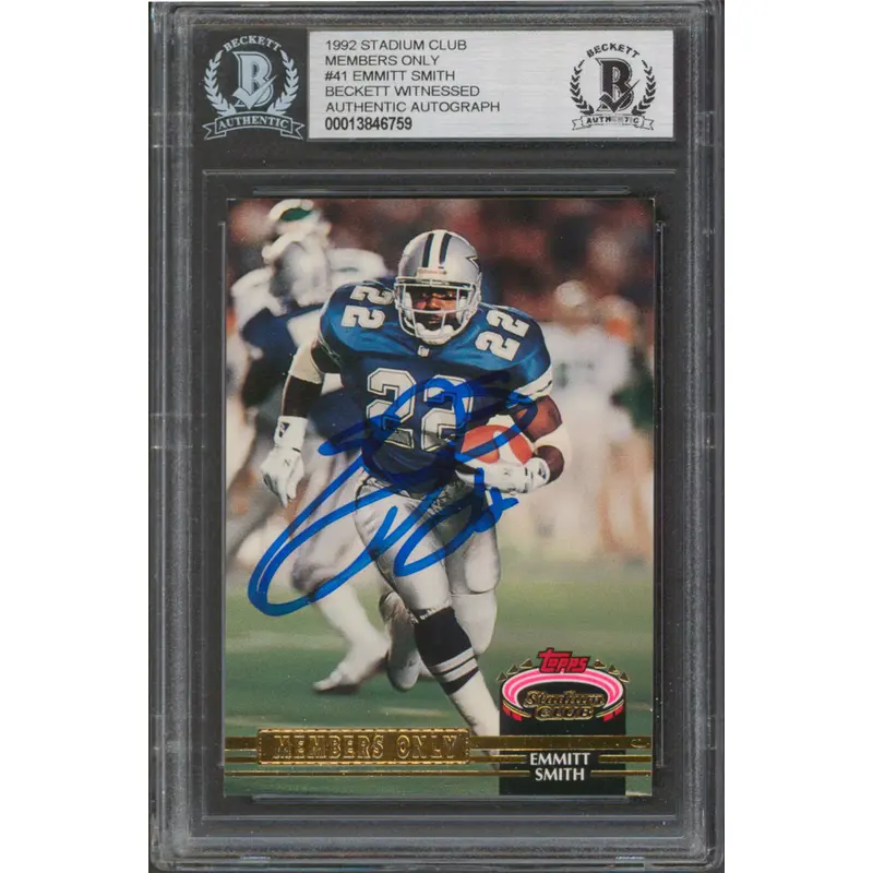Cowboys Emmitt Smith Signed 1992 Stadium Club Members Only #41 Card BAS Slabbed
