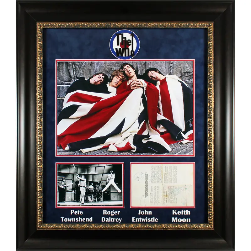 The Who (4) Moon, Townshend, Entwistle & Daltrey Signed 6x8 Framed Display BAS
