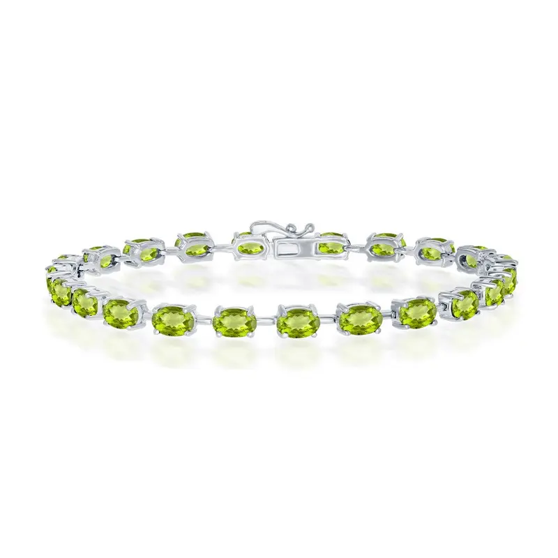 Sterling Silver, 6x4mm Oval, 10.48cttw Peridot Gem Tennis Bracelet