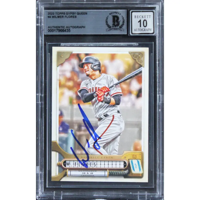 Giants Wilmer Flores Signed 2022 Topps Gypsy Queen #4 Card Auto 10! BAS Slabbed