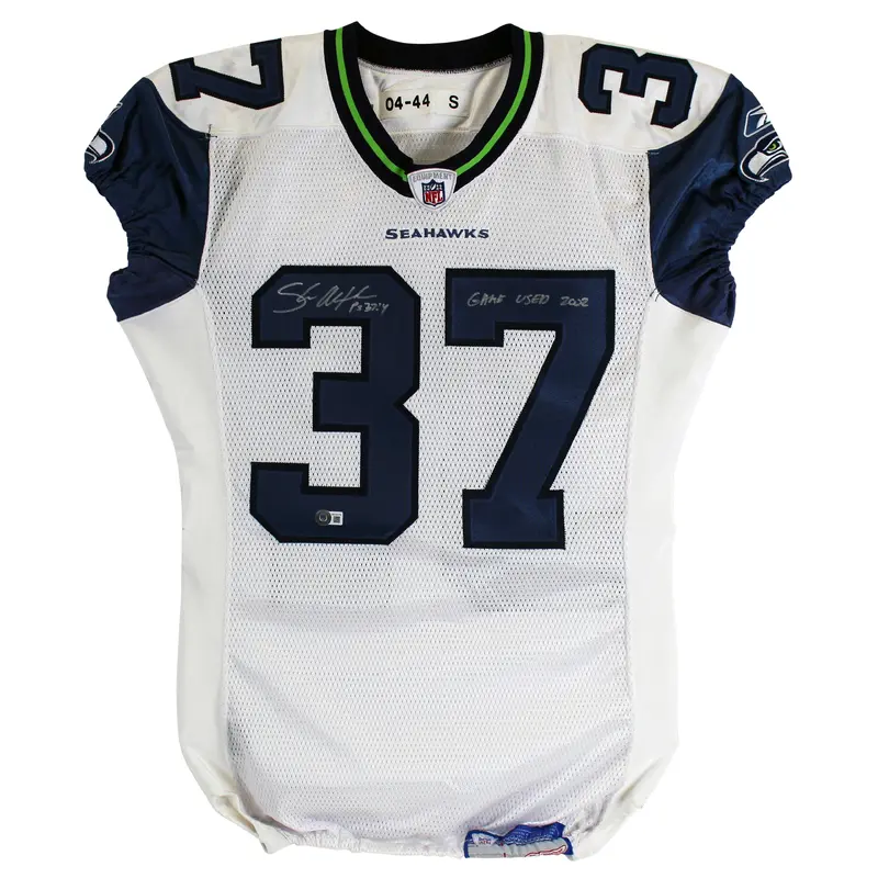 Seahawks Shaun Alexander "Game Used 2002" Signed White Reebok Jersey BAS Witness
