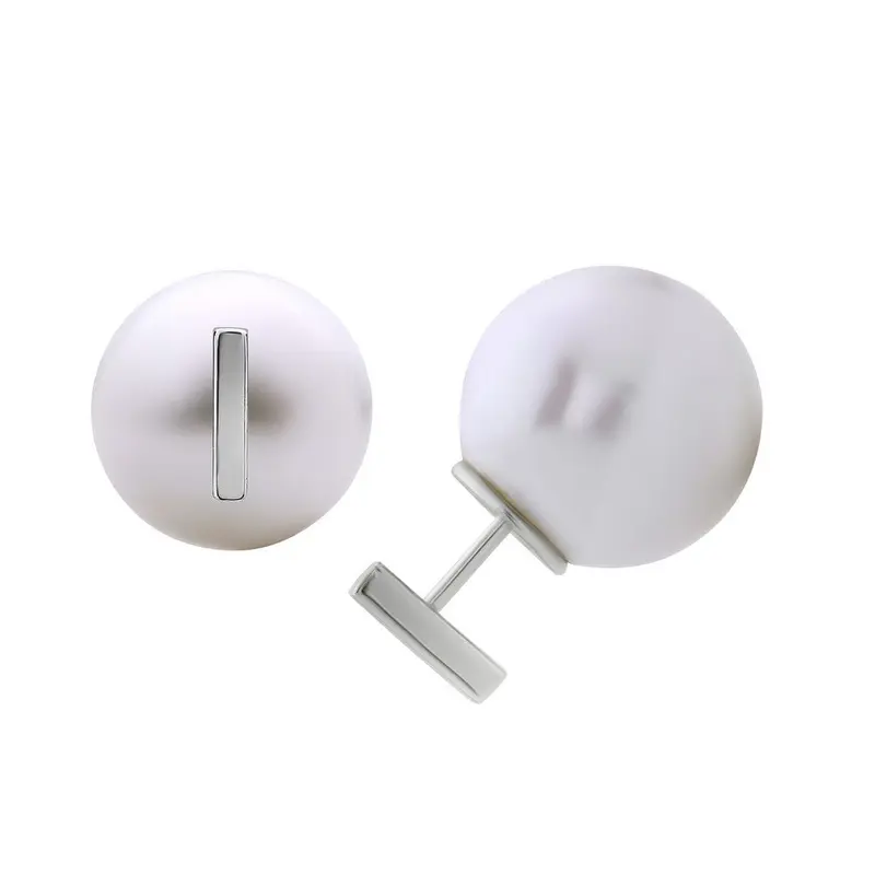 Sterling Silver Bar Front with 12mm White Pearl Back Earrings