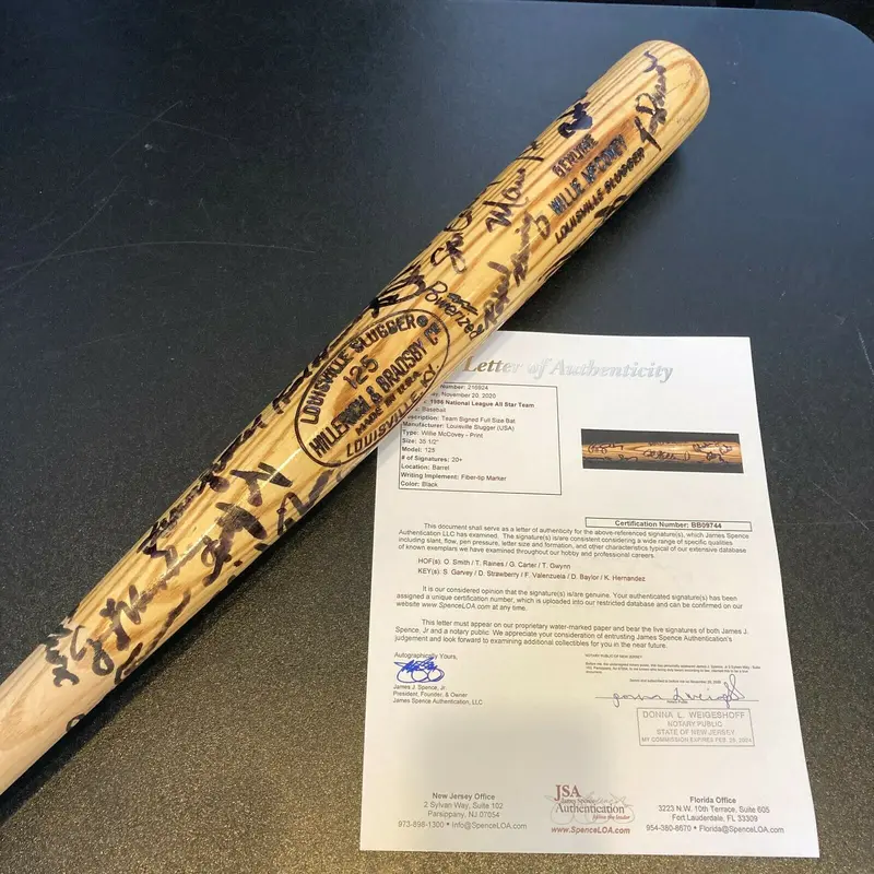 1986 All Star Game Team Signed Bat Tony Gwynn Gary Carter Ozzie Smith JSA COA