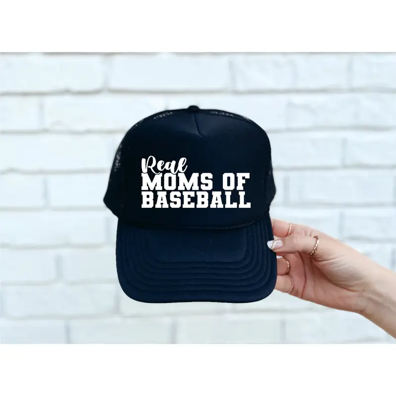 Real Moms of Baseball DTF Printed Black Trucker Hat