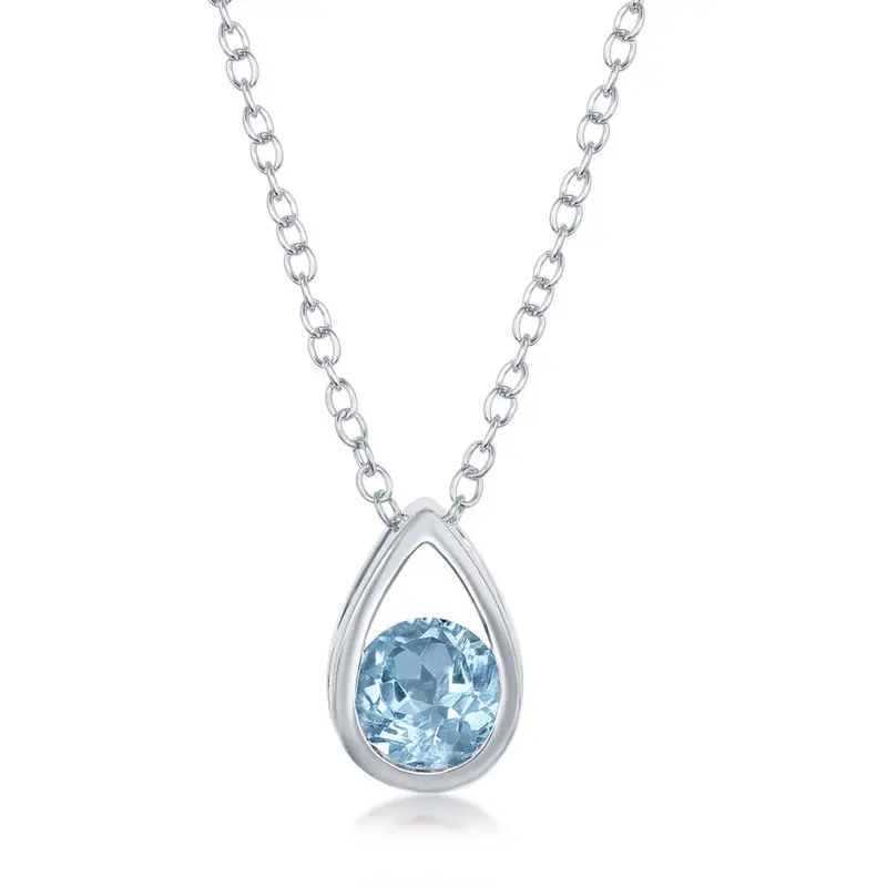 Sterling Silver 'December Birthstone' Pear-shaped Necklace - Blue Topaz