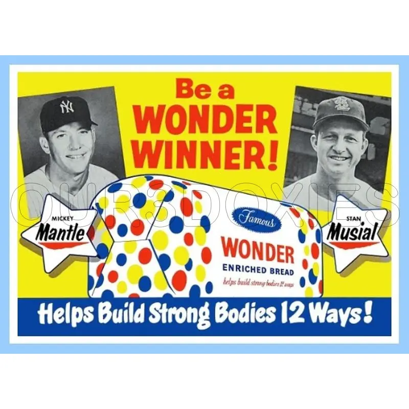 Mickey Mantle Stan Musial 1950's Wonder Bread Custom Card - 4004