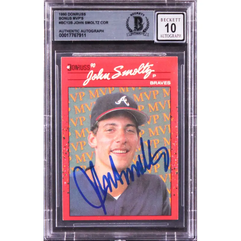 Braves John Smoltz Signed 1990 Donruss Bonus MVP'S #BC12B Card Auto 10! BAS Slab