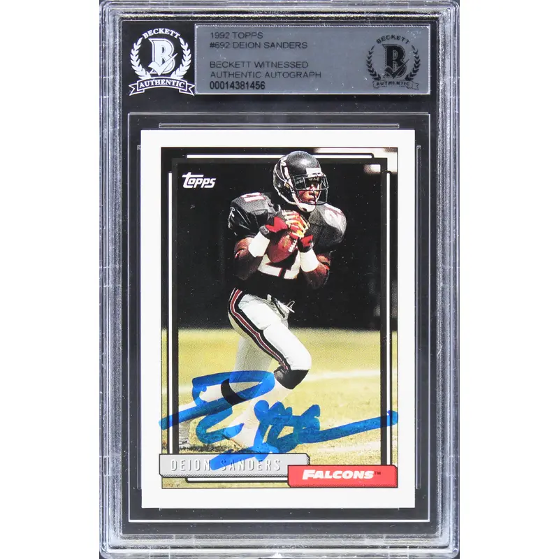 Falcons Deion Sanders Authentic Signed 1992 Topps #692 Card BAS Slabbed