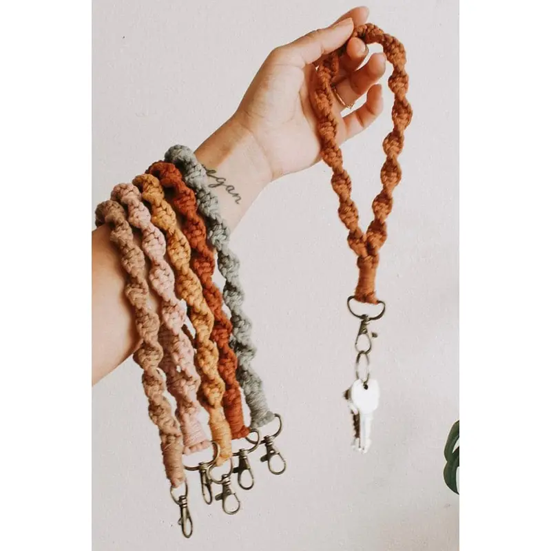 Khaki Twist Braided Wristlet Keychain