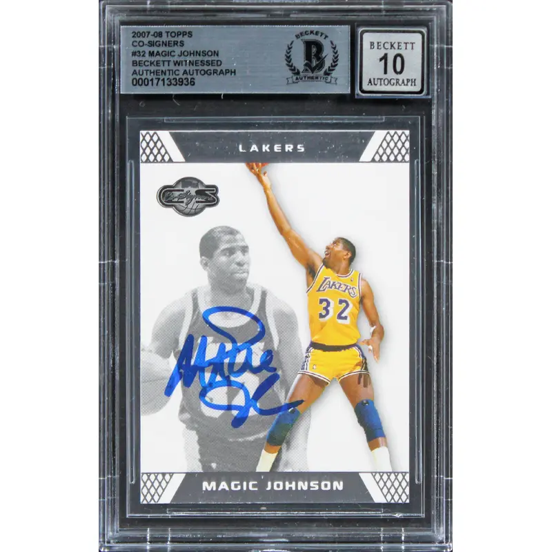 Lakers Magic Johnson Signed 2007 Topps Co-Signers #32 Card Auto 10! BAS Slabbed