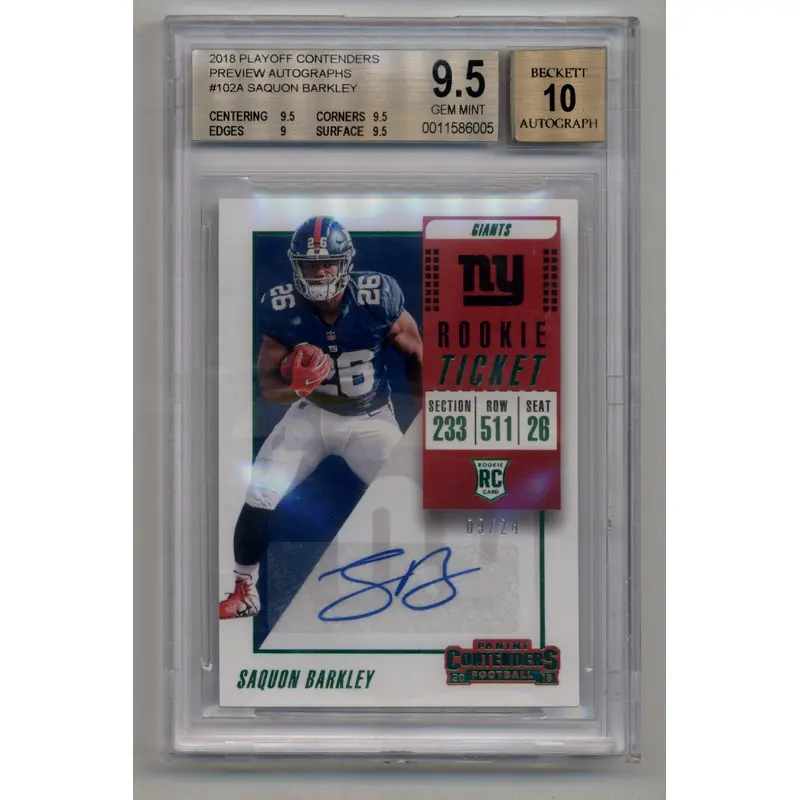 Saquon Barkley 2018 Contenders Preview Auto 09/24 #102A BGS 9.5 Gem Mint