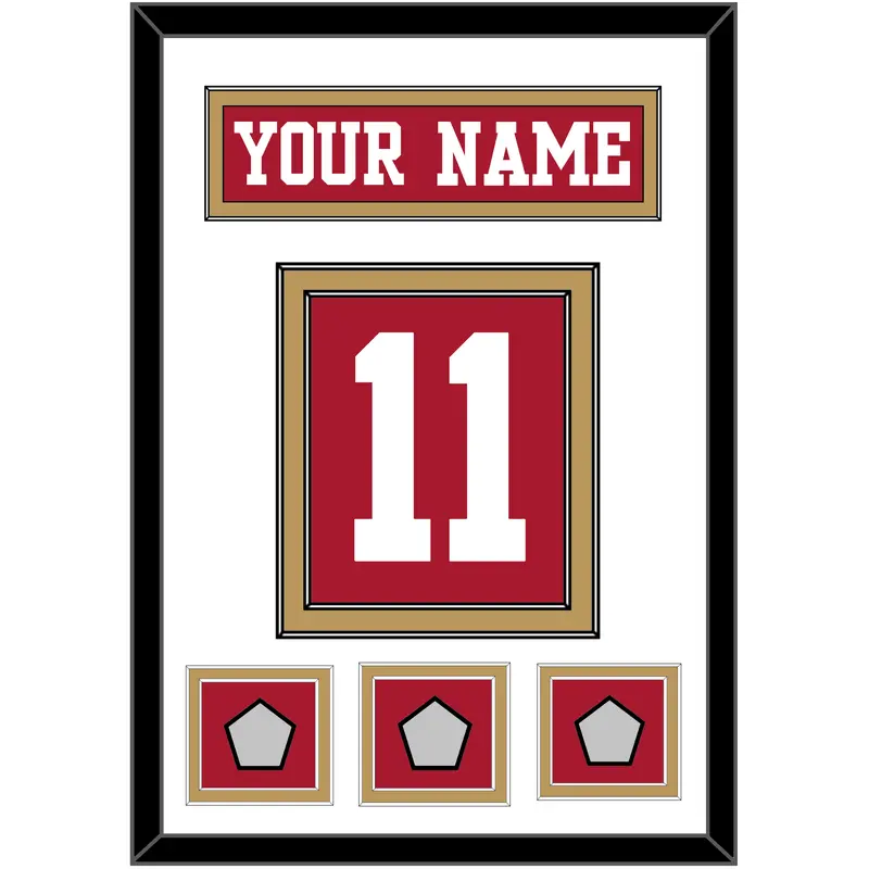 San Francisco Nameplate & Number (Back) With 3 Super Bowl Patches - Home Red - Double Mat 1