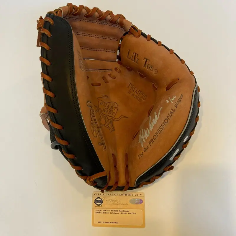 Jorge Posada Signed Heart Of The Hide Game Model Catchers Mitt Glove Steiner COA