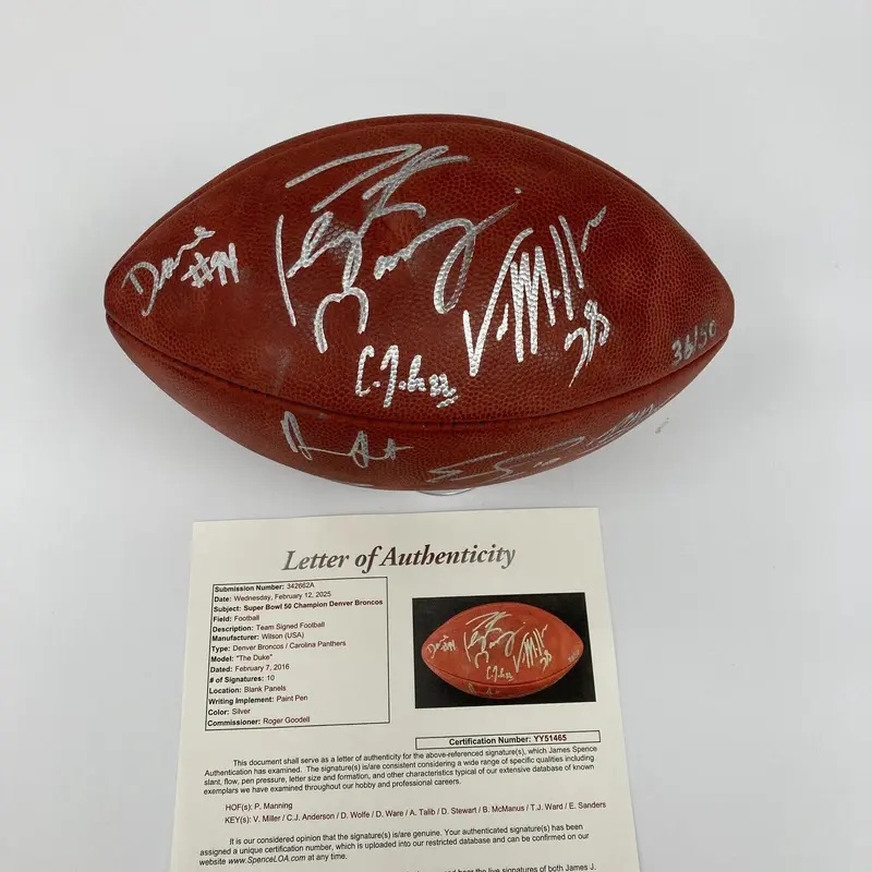 2015 Denver Broncos Super Bowl 50 Champs Team Signed NFL Football JSA COA