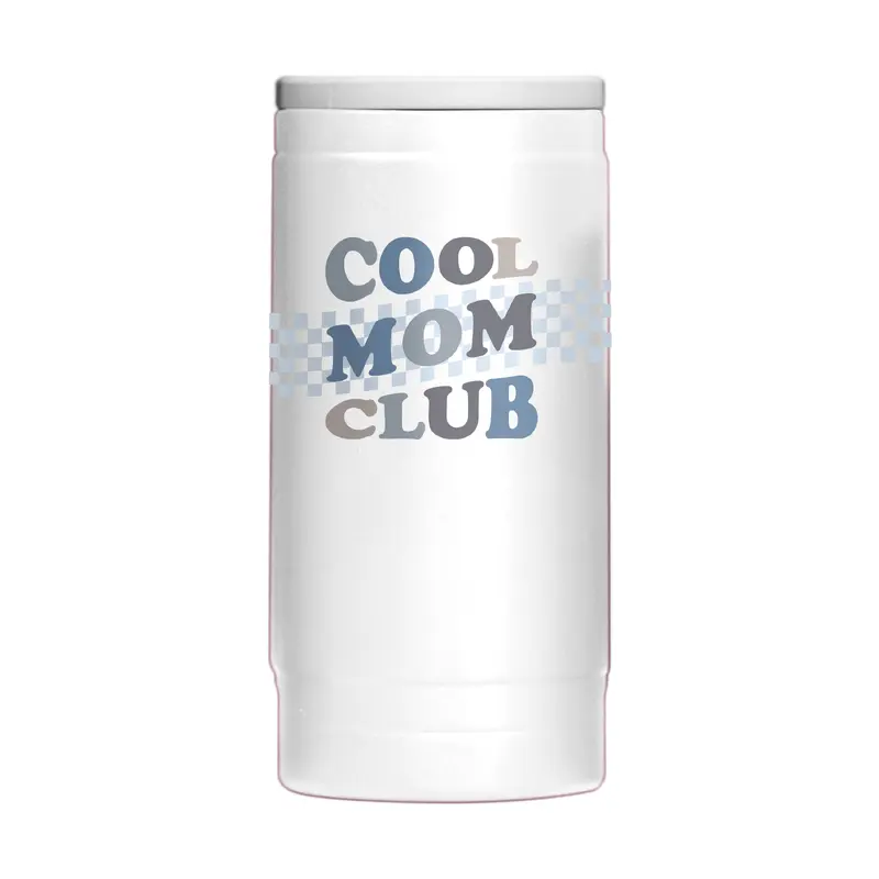 Mothers Day Blue Cool Moms Club White 12oz Powdercoat SlimCan Coolie