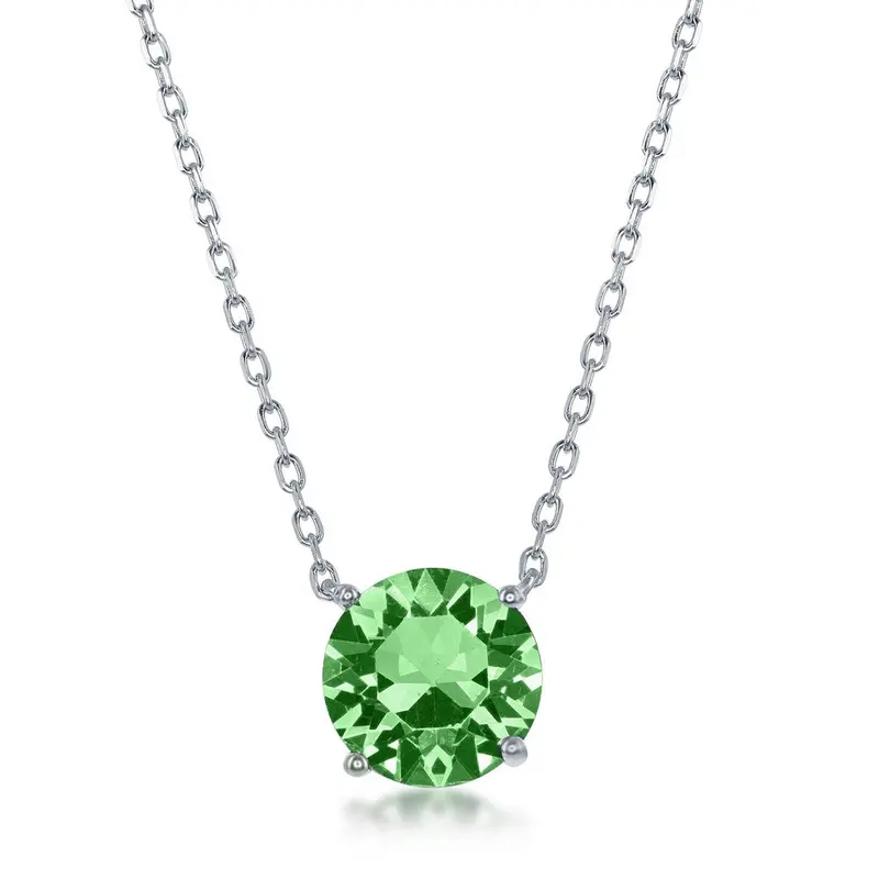 Sterling Silver 8MM Peridot "August" Swarovski Element Necklace
