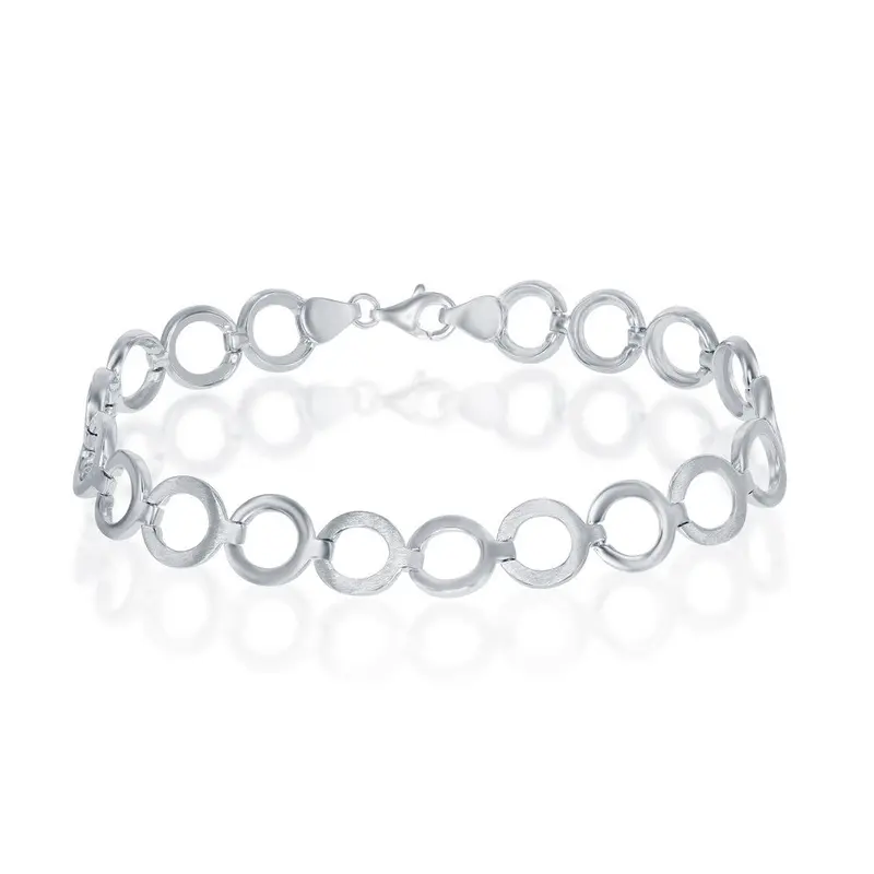 Sterling Silver Flat and Shiny Alternating Circle Bracelet