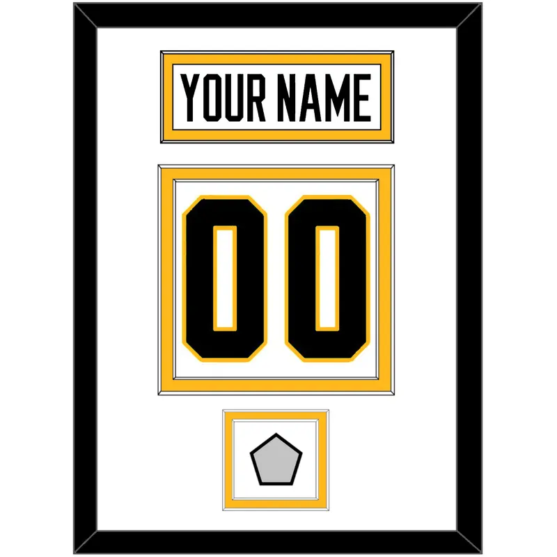 Pittsburgh Nameplate, Number (Back) & Stanley Cup Champions Patch - Road White - Double Mat 1