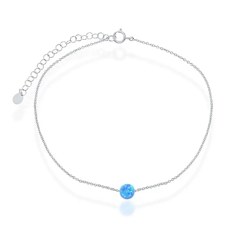 Sterling Silver Blue Opal Disc Anklet