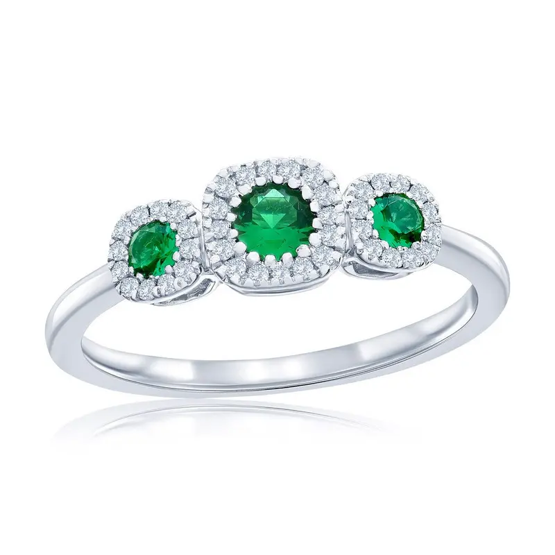 Sterling Silver, Lab-Grown 0.24ct Emareld, & 0.10ct Natural Diamond Ring - (43 Stones)