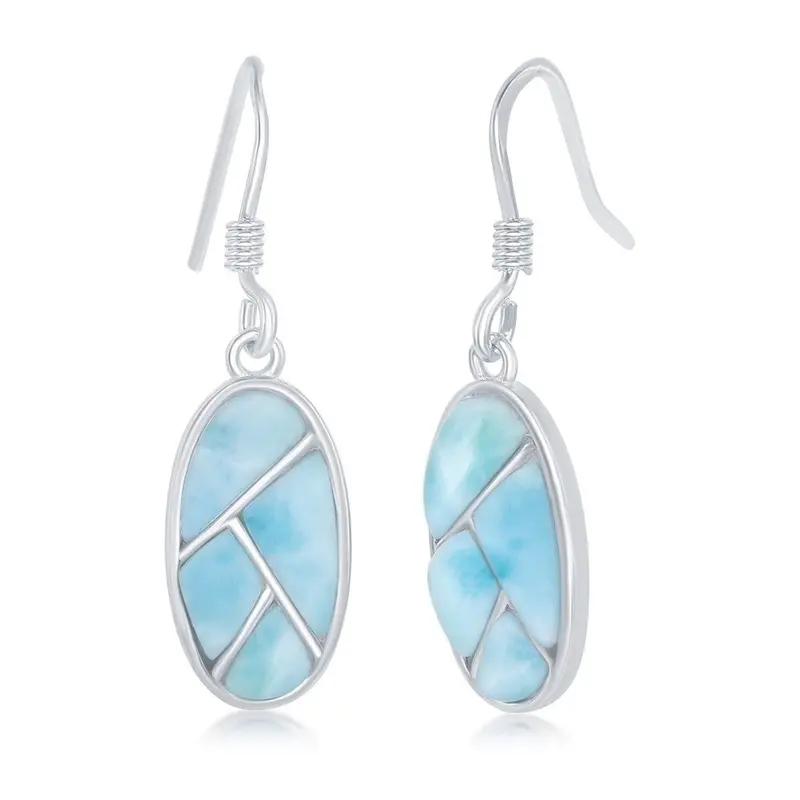 Sterling Silver Oval Multi-Shaped Larimar Earrings