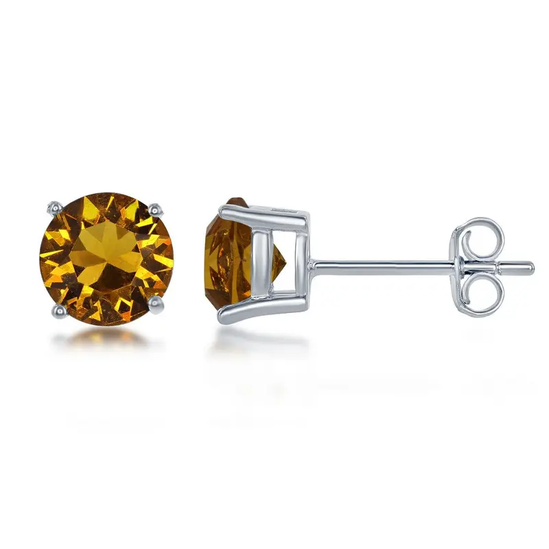 Sterling Silver 6MM Topaz "November" Swarovski Element Earrings