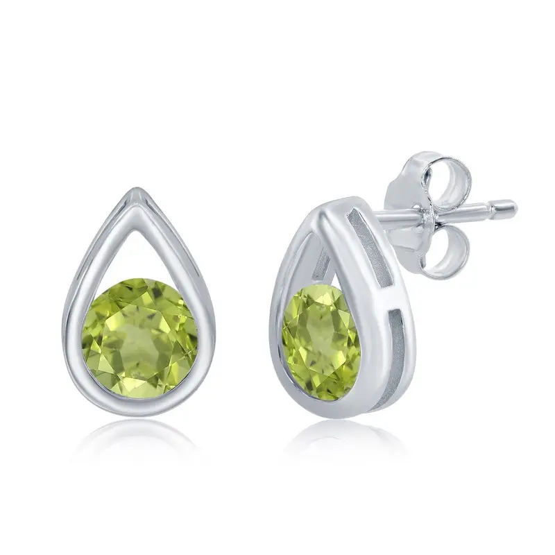 Sterling Silver 'Peridot Birthstone' Pear-shaped Studs - Peridot
