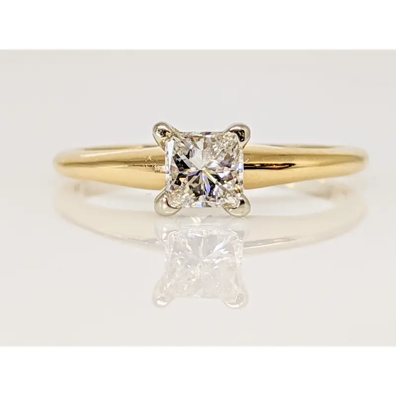 14K .33 CARAT TOTAL SI2 I DIAMOND PRINCESS CUT SOLITAIRE ESTATE RING