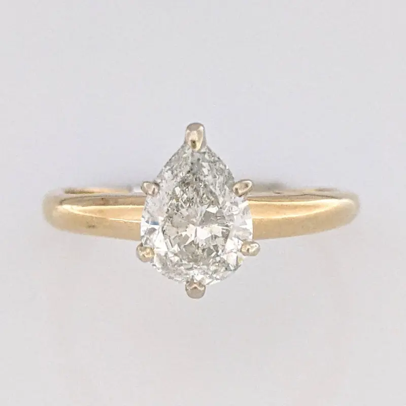 14k .80 CARAT TOTAL I1 H DIAMOND PEAR ESTATE RING 1.9 GRAMS