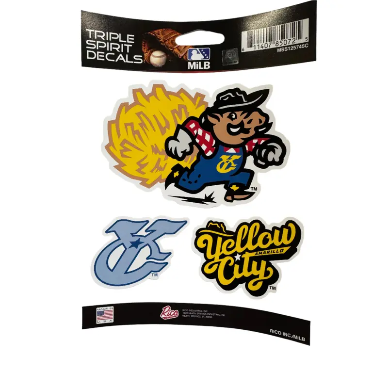 Amarillo Sod Poodles Yellow City Pigweeds Triple Spirit Sticker Set
