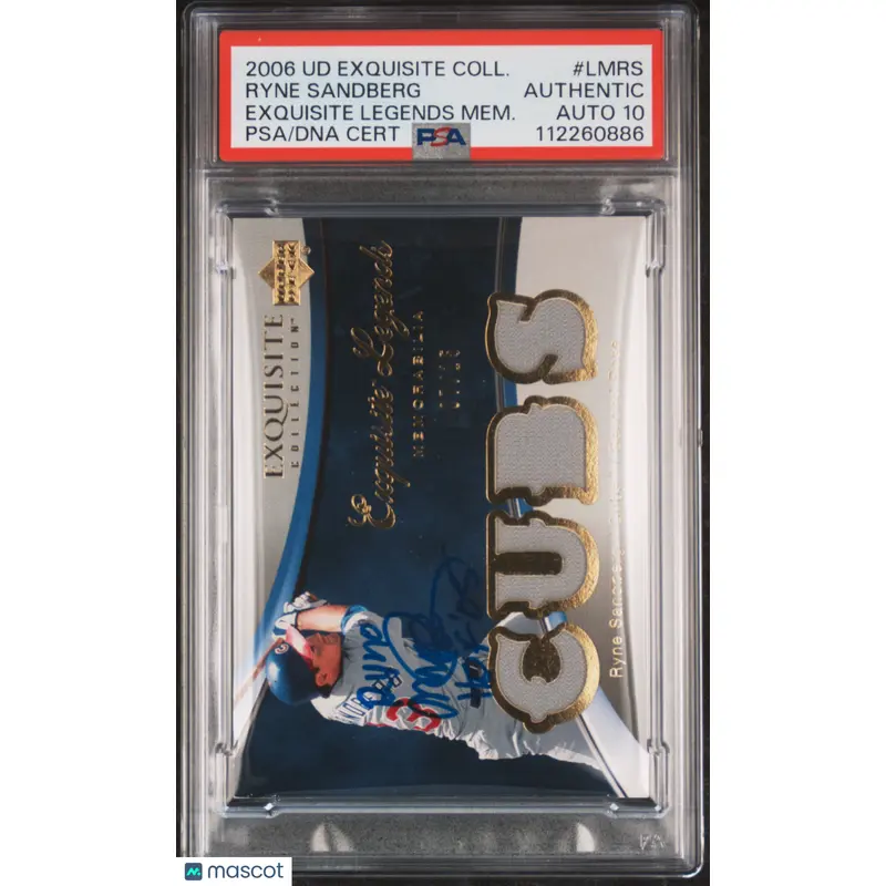 2006 UD Exq Coll Exq Lgnds Mem #LMRS Ryne Sandberg 07/15 card PSA A Auto 10