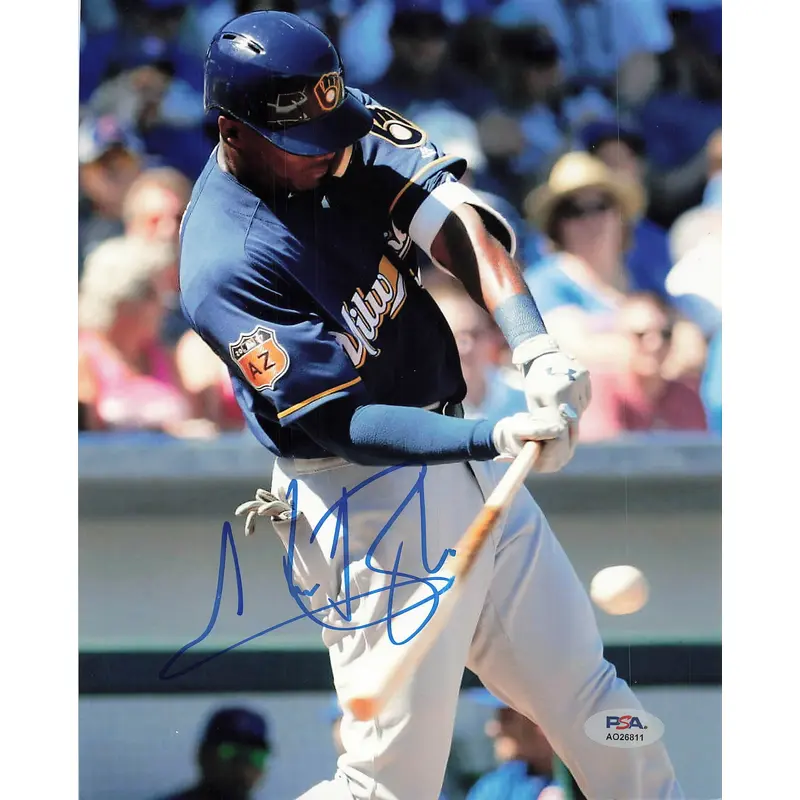 Lewis Brinson signed 8x10 photo PSA/DNA Milwaukee Brewers Autographed