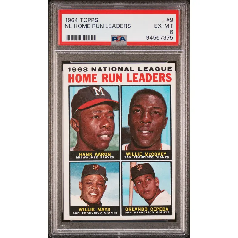 Hank Aaron/Willie Mays 1964 Topps #9 Home Run Leaders PSA 6 Ex-Mt