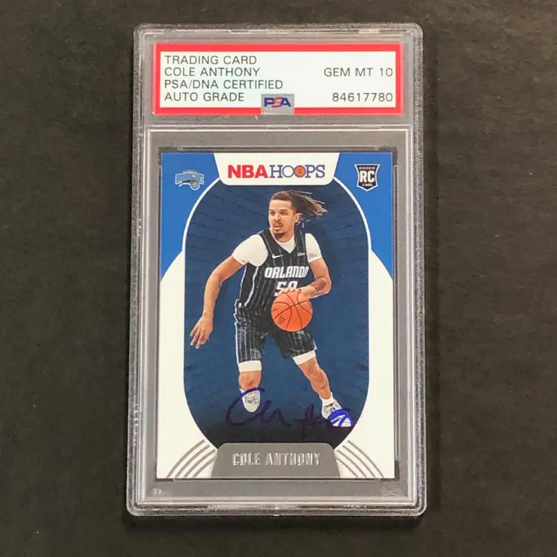2020-21 NBA Hoops #234 Cole Anthony Signed Card AUTO 10 PSA Slabbed RC Magic